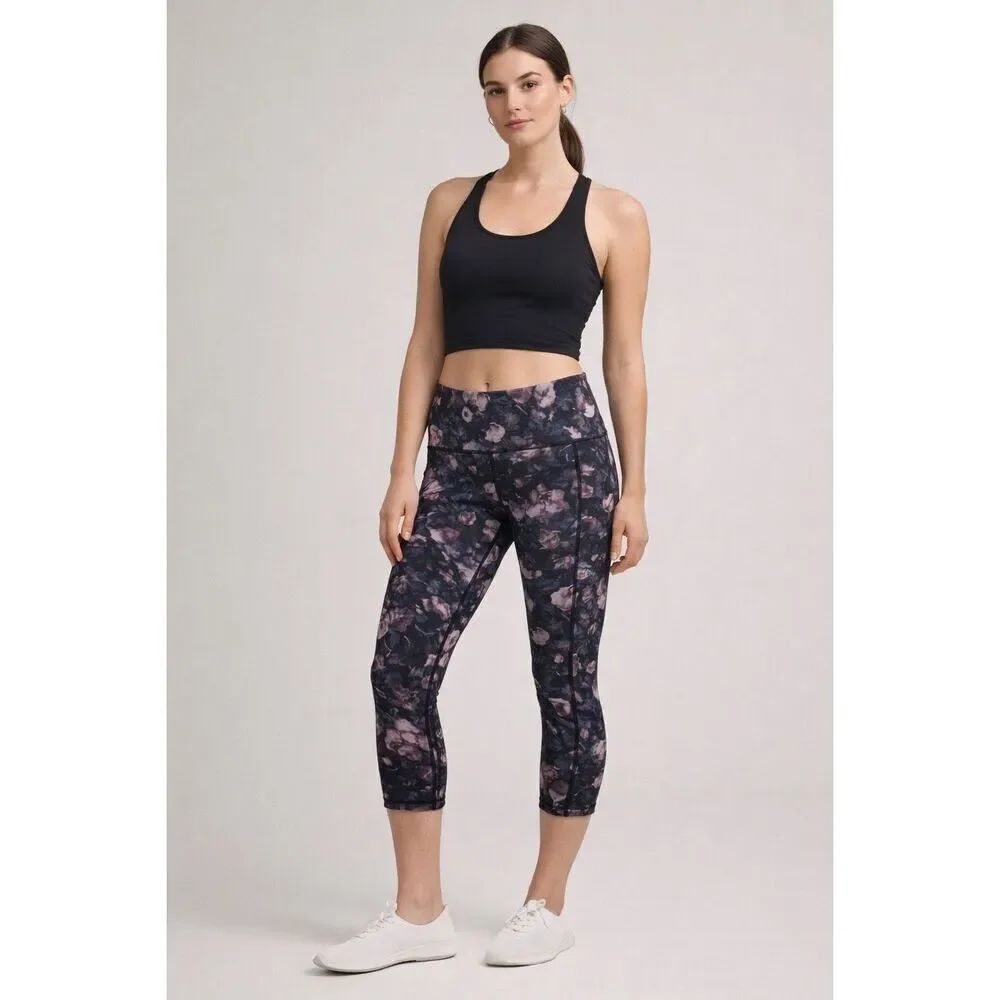 Lululemon Floral Print Zip Pocket Leggings Womens Size 6 Cropped